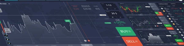 Tableau de bord des perspectives boursières, plateforme de trading — Image vectorielle