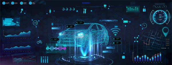 HUD auto de diagnóstico con coche del holograma — Archivo Imágenes Vectoriales