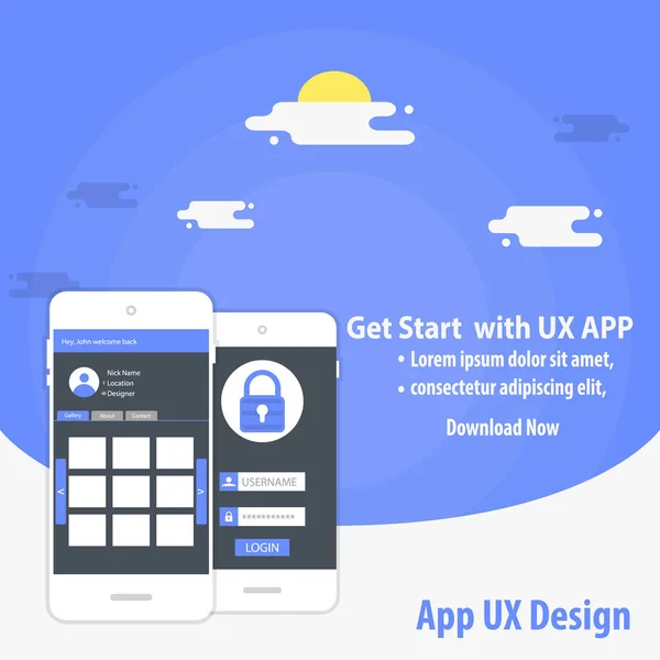 Mobile App Design Vektor Template Konzept — Stockvektor