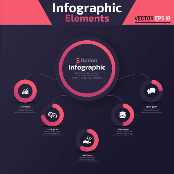 5 seçenek Infographic öğe kavramı şablonu
