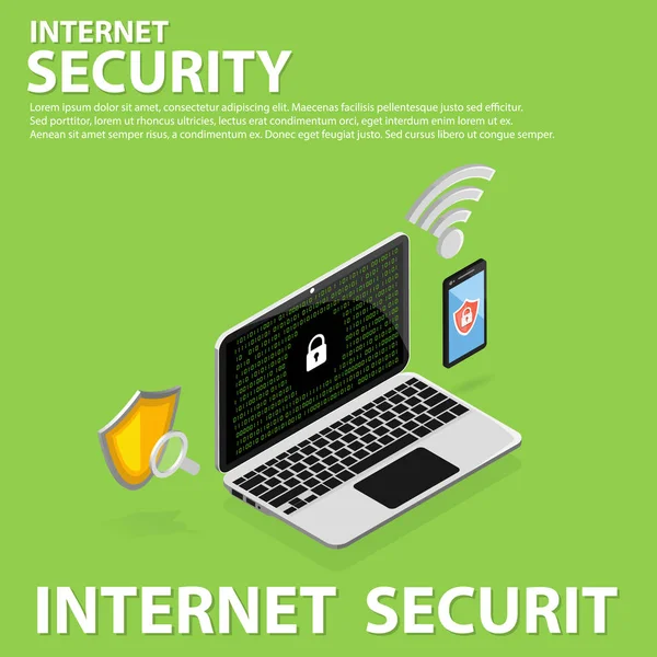 Izometrik Internet Güvenlik Düz Simgeler Şablon Tasarım Afiş — Stok Vektör