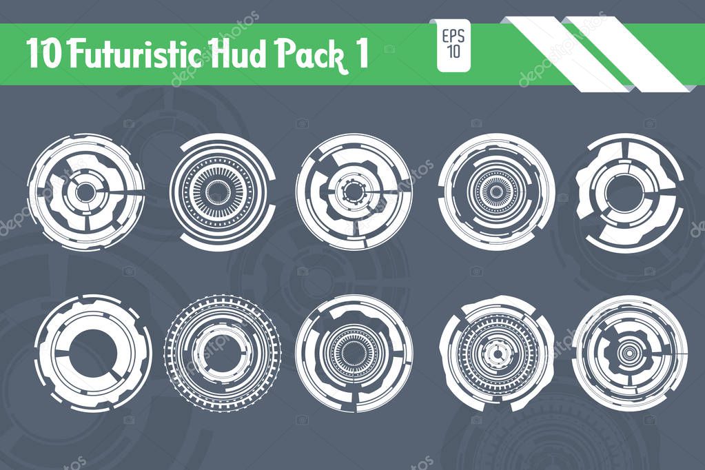 10 Futuristic HUD Elements Technology Hi Tech Vector pack