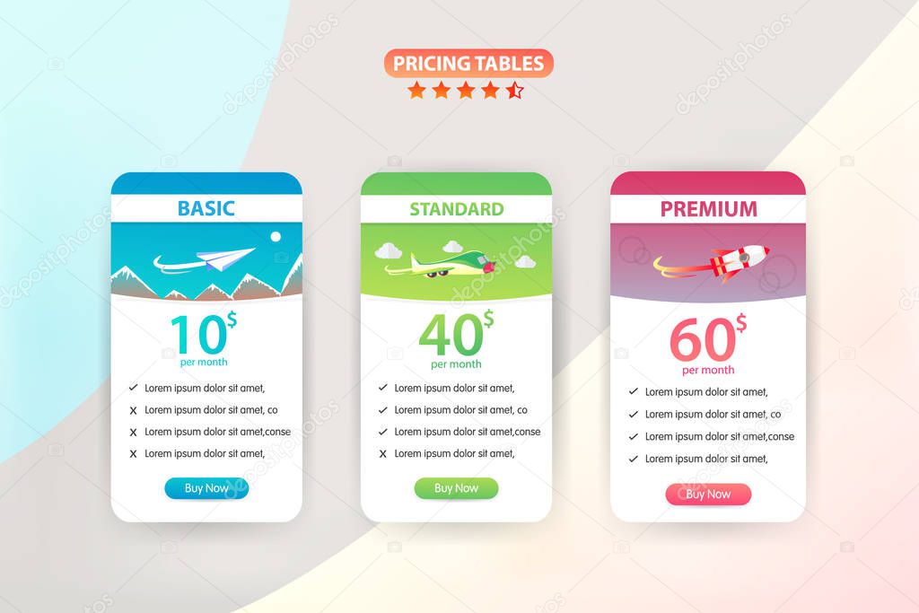 Pricing Table 3 Different Plane Vector Template Design