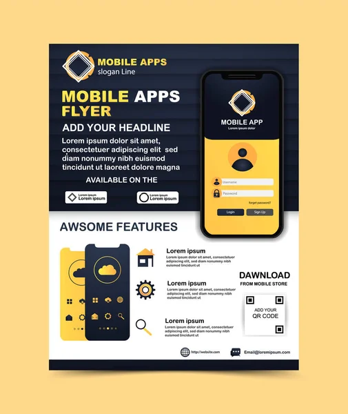 Mobile App Flyer Template Vector Template — Stock Vector