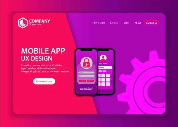 Mobile App Design Landing Page Vector Template Concept — Stock Vector