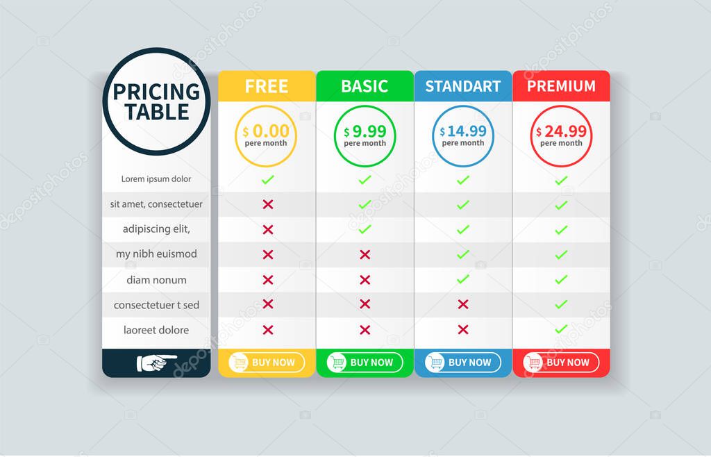Price Table Template banner with five Plan Design
