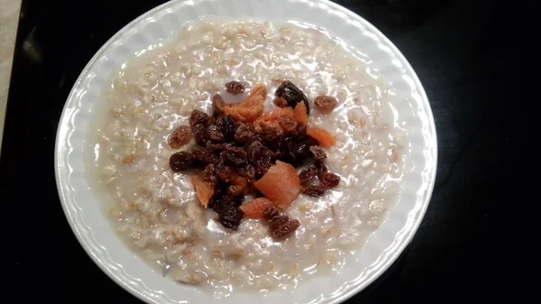 Petit Déjeuner Diététique Flocons Avoine Aux Fruits Secs — Photo