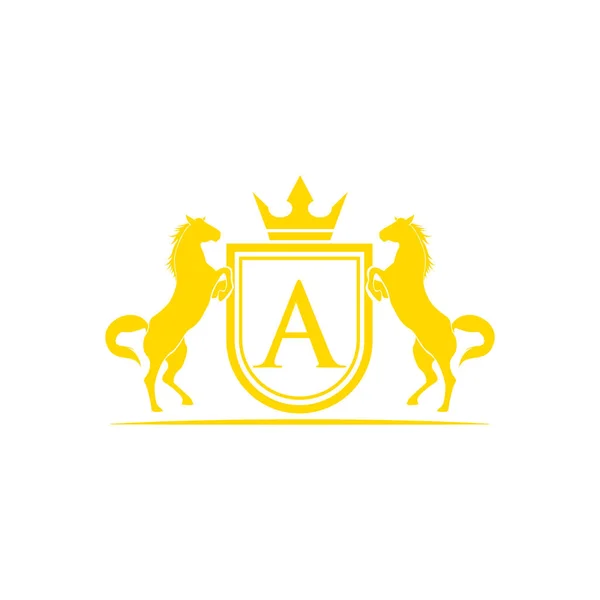 Första Bokstaven Logo Häst Logotyp Design Vektor Retro Gyllene Crest — Stock vektor