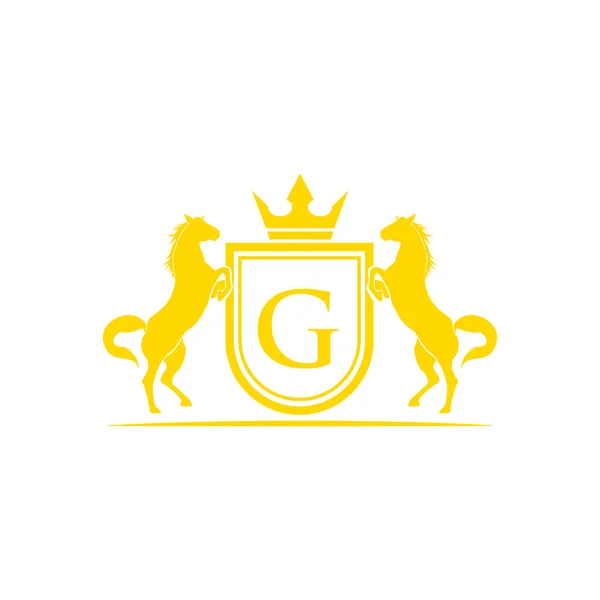 初期の手紙 馬のブランドのロゴのデザインのベクトル 馬と盾を持ったレトロな黄金紋 紋章のロゴのテンプレートです 高級デザイン コンセプト アイコン エンブレムやバナーとして使用できます — ストックベクタ