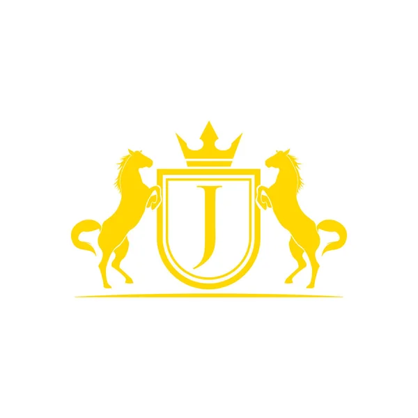 Логотип Начального Буквы Лошадиный Вектор Дизайна Логотипа Ретро Золотой Гребень — стоковый вектор