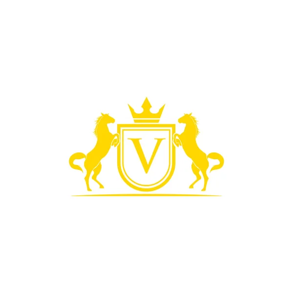 Första Bokstaven Logo Häst Logotyp Design Vektor Retro Gyllene Crest — Stock vektor