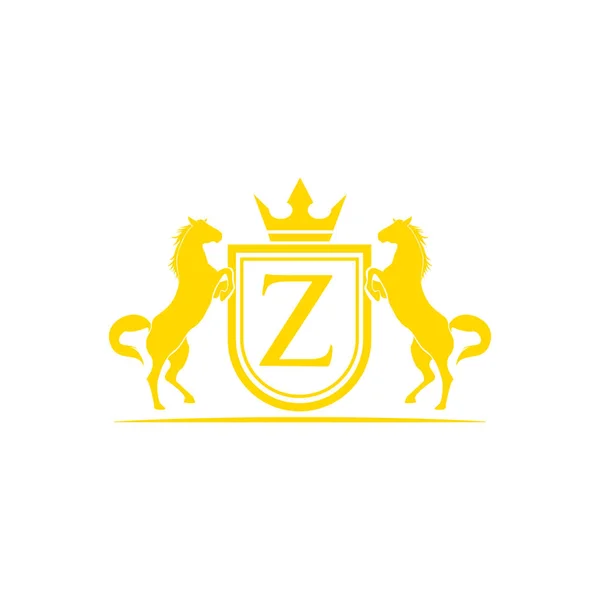 Första Bokstaven Logo Häst Logotyp Design Vektor Retro Gyllene Crest — Stock vektor