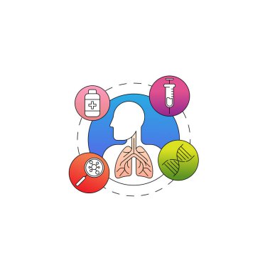 Akciğerler sistem denetimi konsepti. Web sitesi, logo, uygulama simgesi ve afiş için insan vektör illüstrasyonunun pulmonolojisi. Fibrozis, astım, tüberküloz, zatürree, kanser için tıbbi araştırma. Akciğer çizgisi sanat vektörü çizimleri.