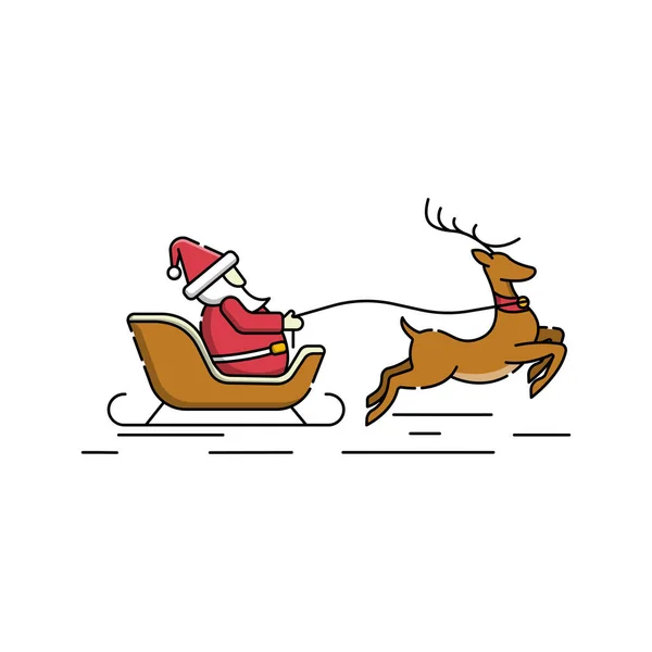 Santa Claus en un trineo con ilustración de vectores de ciervos — Vector de stock