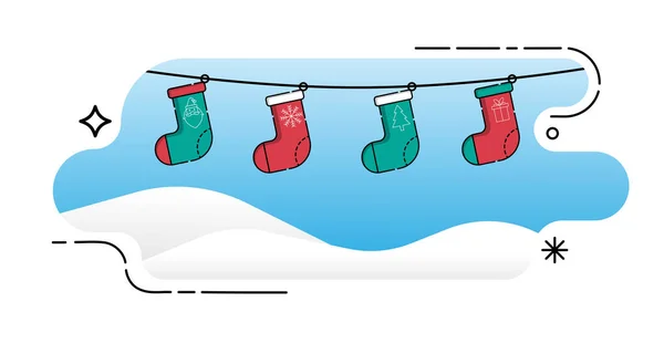 Рождественская векторная иллюстрация иконок носков — стоковый вектор