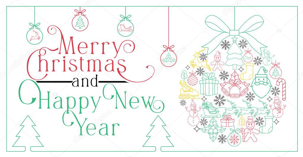 Merry Christmas and Happy New Year Cool Vector Background.
