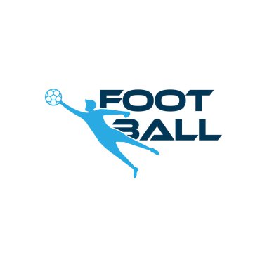 Futbol vektör illüstrasyonu. Futbol metni ve futbolcu figürüne sahip spor logosu beyaz arkaplanda izole edildi.