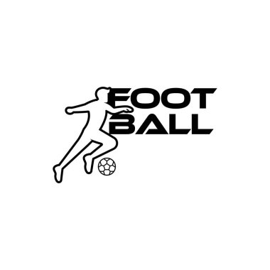 Futbolcu vektörü. Futbol metni ve futbolcu figürlü spor vektörü illüName.