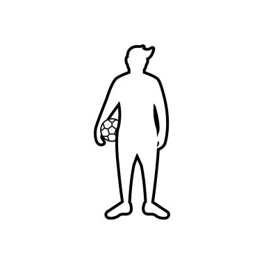 Futbol ya da futbol ikonu. Beyaz arkaplanda izole edilmiş grafik ve web tasarımı için vektör düz ana hatlı siluet çizimi.