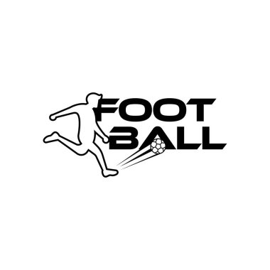 Futbolcu vektörü. Futbol metni ve futbolcu figürlü spor vektörü illüName.