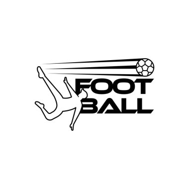 Futbol vektör illüstrasyonu. Futbol metni ve futbolcu figürüne sahip spor logosu beyaz arkaplanda izole edildi.