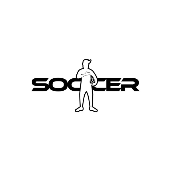Ilustración de vectores de fútbol o fútbol. Logo deportivo con texto de fútbol y figura de jugador de fútbol aislado sobre fondo blanco . — Vector de stock
