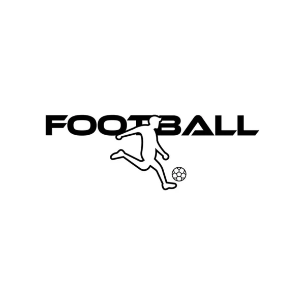 Fußball-Vektorillustration. Sport-Logo mit Fußball-Text und Fußballspieler Figur isoliert auf weißem Hintergrund. — Stockvektor