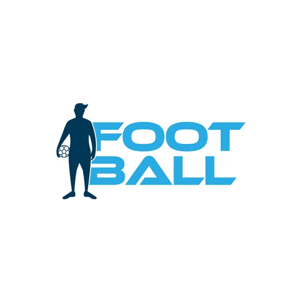 Fußball-Vektorillustration. Sport-Logo mit Fußball-Text und Fußballspieler Figur isoliert auf weißem Hintergrund. — Stockvektor