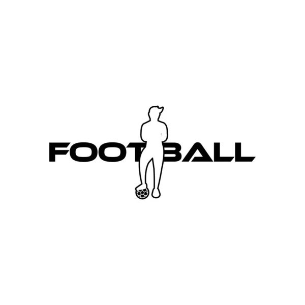 Fußball-Vektorillustration. Sport-Logo mit Fußball-Text und Fußballspieler Figur isoliert auf weißem Hintergrund. — Stockvektor