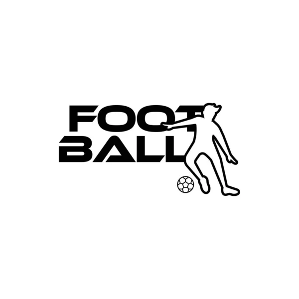 Illustrazione vettoriale del calcio. Logo sportivo con testo di calcio e figura giocatore di calcio isolato su sfondo bianco . — Vettoriale Stock