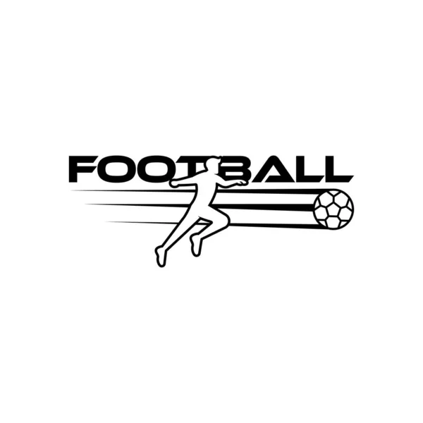 Ilustração vetorial de futebol. Logotipo do esporte com texto de futebol e figura de jogador de futebol isolado em fundo branco . — Vetor de Stock