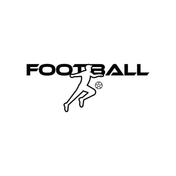 Футбольная векторная иллюстрация. Логотип спорта с футбольным текстом и фигурой футболиста на белом фоне . — стоковый вектор
