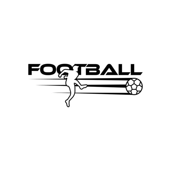 Ilustración vectorial fútbol. Logo deportivo con texto de fútbol y figura de jugador de fútbol aislado sobre fondo blanco . — Vector de stock