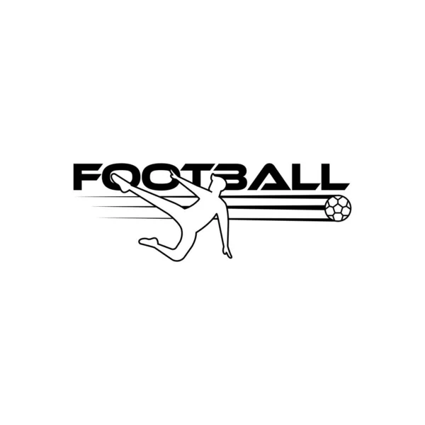 Illustrazione vettoriale del calcio. Logo sportivo con testo di calcio e figura giocatore di calcio isolato su sfondo bianco . — Vettoriale Stock