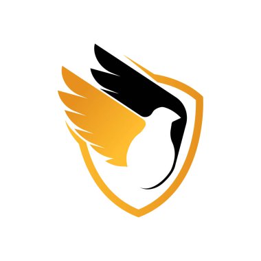 Dove Shield logo ikonu Vektörü. Soyut Uçan Güvercin kalkan logosu zarif siluet tasarım vektörü.