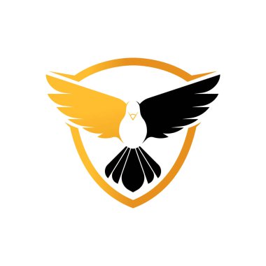 Dove Shield logo ikonu Vektörü. Soyut Uçan Güvercin kalkan logosu zarif siluet tasarım vektörü.