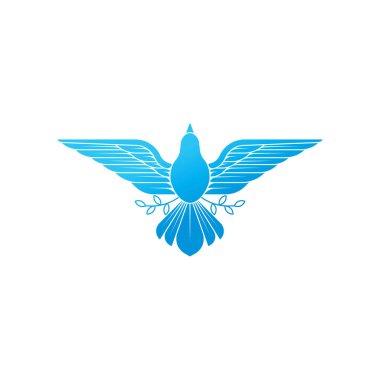 Dove Logo ikonu vektör çizimi. Zeytin dalı ile uçan güvercin soyut çizgisi sanatı