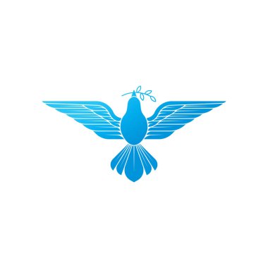 Dove Logo ikonu vektör çizimi. Zeytin dalı ile uçan güvercin soyut çizgisi sanatı