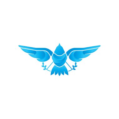 Dove Logo ikonu vektör çizimi. Zeytin dalı ile uçan güvercin soyut çizgisi sanatı
