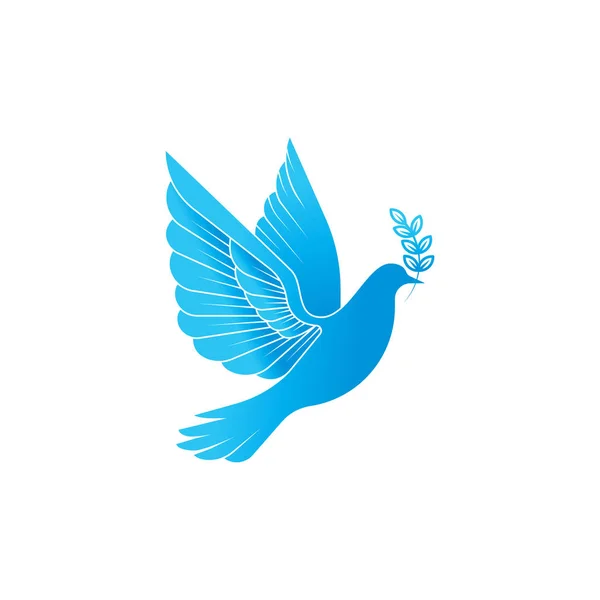Duif Logo pictogram vector illustratie. Abstract Lijnkunst van een vliegende duif met olijftak — Stockvector