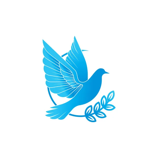 Dove Logo значок Векторні ілюстрації. Абстрактна лінія мистецтва літаючого голуба з оливковою гілкою — стоковий вектор