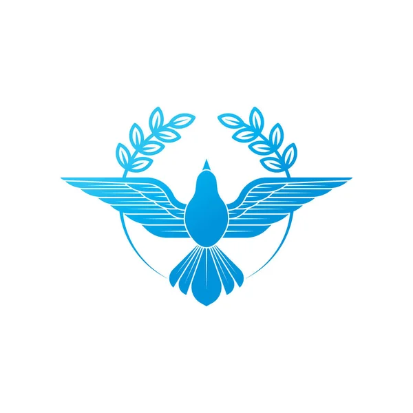 Friedenstaube. Illustration einer fliegenden Taube, die einen Olivenzweig hält, der den Frieden auf Erden symbolisiert. — Stockvektor