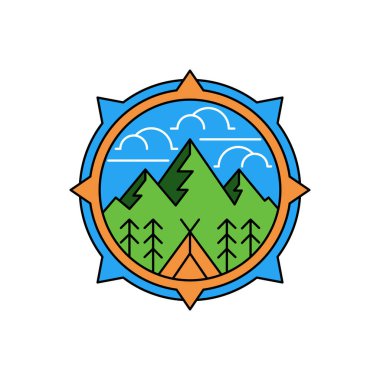 Dağlar ikon logo vektör illüstrasyonu. Klasik Dağ amblemi tasarım vektör şablonu tasarımı. Mountains Line Art logo vektör çizimi Açık Hava Macerası.