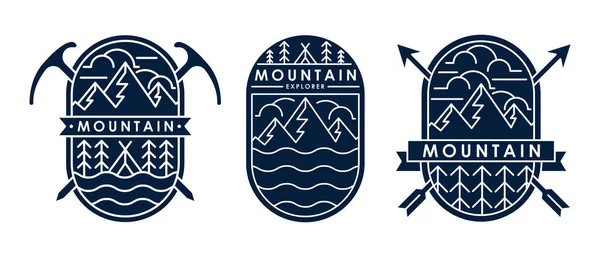 Conjunto Montanha Logotipo Ilustração Vetorial Projeto Modelo Vetor Design Crachá — Vetor de Stock