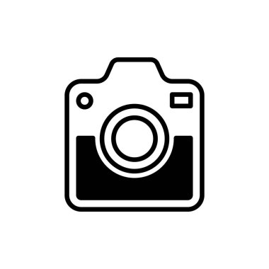Kamera Simgesi Logo Vektörü İllüstrasyonu. Fotoğraf Kamerası ikon tasarım vektör şablonu. Web sitesi, sembol, logo, simge, işaret, uygulama, UI için moda kamera simgesi düz tasarım vektörü.
