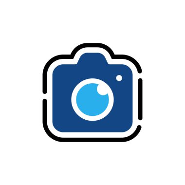 Kamera Simgesi Logo Vektörü İllüstrasyonu. Fotoğraf Kamerası ikon tasarım vektör şablonu. Web sitesi, sembol, logo, simge, işaret, uygulama, UI için moda kamera simgesi düz tasarım vektörü.