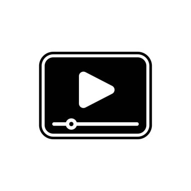 Video Simgesi Logo Vektörü İllüstrasyonu. Video oynatıcı simge tasarım vektör şablonu. Web sitesi, sembol, logo, simge, işaret, uygulama, UI için son moda Video vektör simgesi düz tasarımı.
