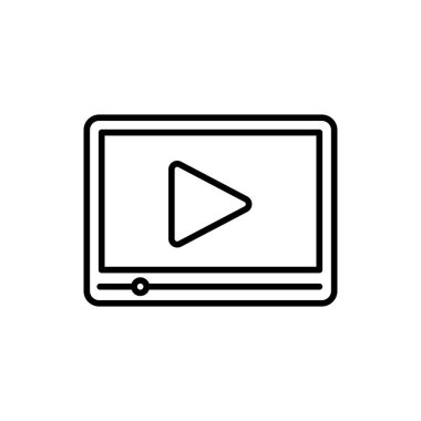 Video Simgesi Logo Vektörü İllüstrasyonu. Video oynatıcı simge tasarım vektör şablonu. Web sitesi, sembol, logo, simge, işaret, uygulama, UI için son moda Video vektör simgesi düz tasarımı.