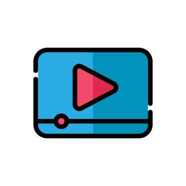Video Simgesi Logo Vektörü İllüstrasyonu. Video oynatıcı simge tasarım vektör şablonu. Web sitesi, sembol, logo, simge, işaret, uygulama, UI için son moda Video vektör simgesi düz tasarımı.