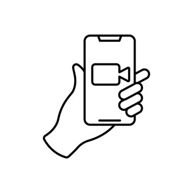 Video Arama Simgesi Logo Vektörü İllüstrasyonu. Video Çağrı simgesi tasarım vektör şablonu. Web sitesi, sembol, logo, simge, işaret, uygulama, UI için son moda Video Arama vektör düz tasarımı.